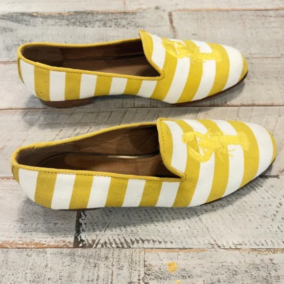COACH UTOPIA EMBROIDERED LOBSTER YELLOW WHITE STRIPE LOAFER COQUETTE PREPPY 5B - Picture 2 of 11